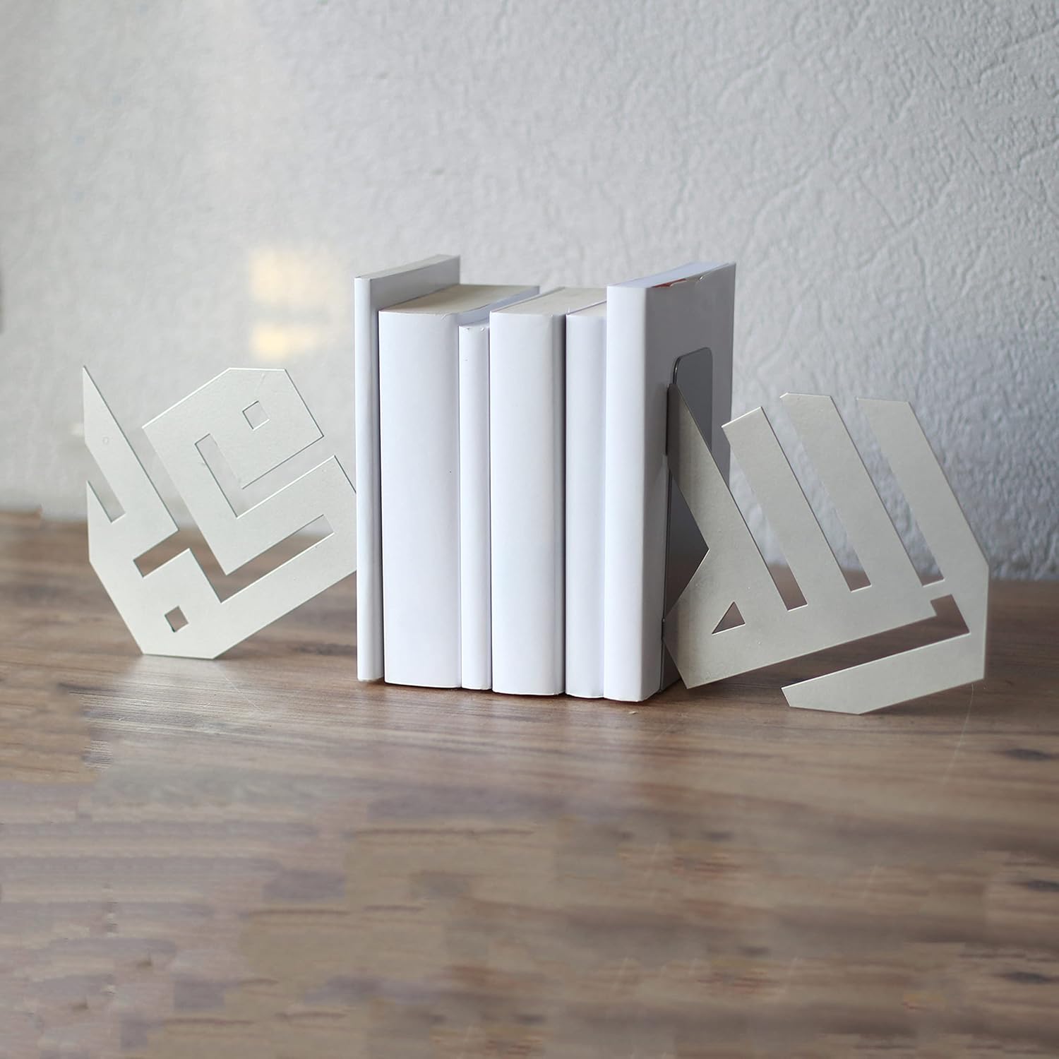 IWA Concept | Allah (SWT) and Mohammad (PBUH) Kufic Calligraphy Metal Bookend | Home Decor or Islamic Decor for Table or Shelves | Home Decorations for Ramadan Gifts | Islamic Gift | (Silver)