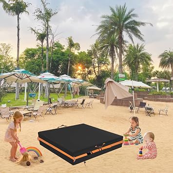 Sandbox Cover, Square Sandbox Cover Waterproof, Outdoor Toddler's Sand Box Covers for Sand Protection (97 L97 W11 H,Black)
