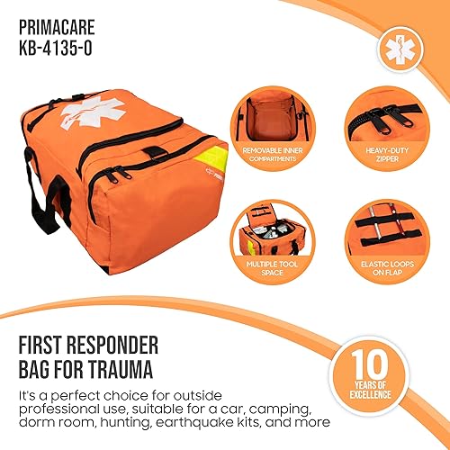 Miniatura 2 de Primacare KB-4135-O Bolsa de primeros auxilios para trauma, 21"x12"x9", kit de soporte profesional para suministros médicos de emergencia, naranja