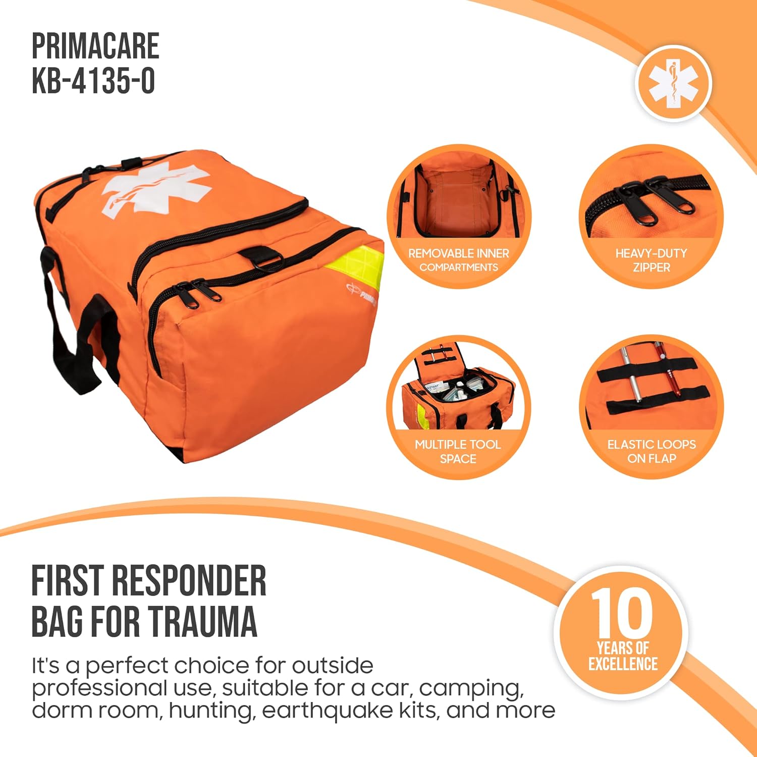 Primacare KB4135O First Responder Bag for Trauma, 21"x15"x5