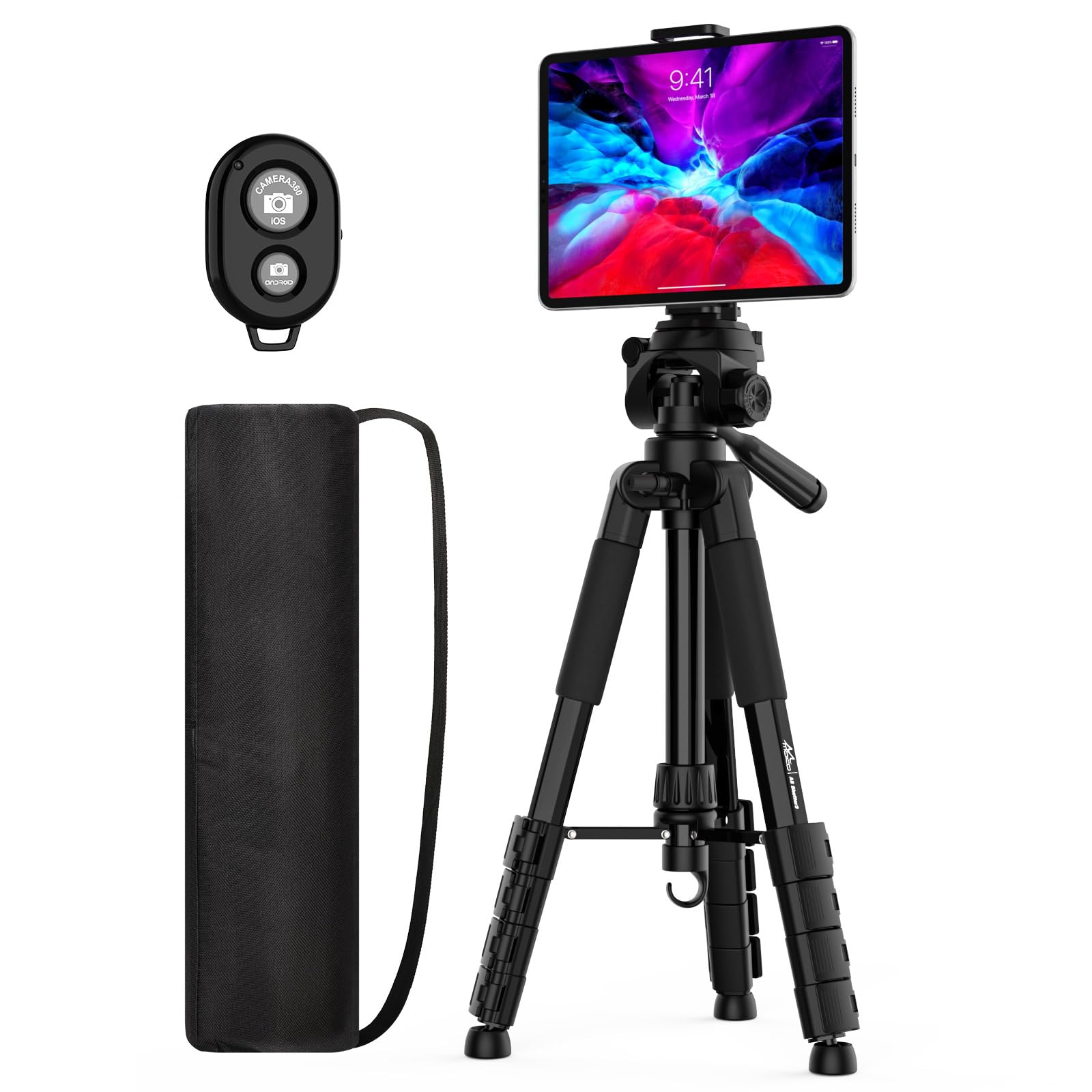 MoKo Camera Tripod for iPad - 70" Phone Tripod Stand with Travel Bag, Tripod for iPhone with Phone Holder, Wireless Remote, Travel Tripod for Camera