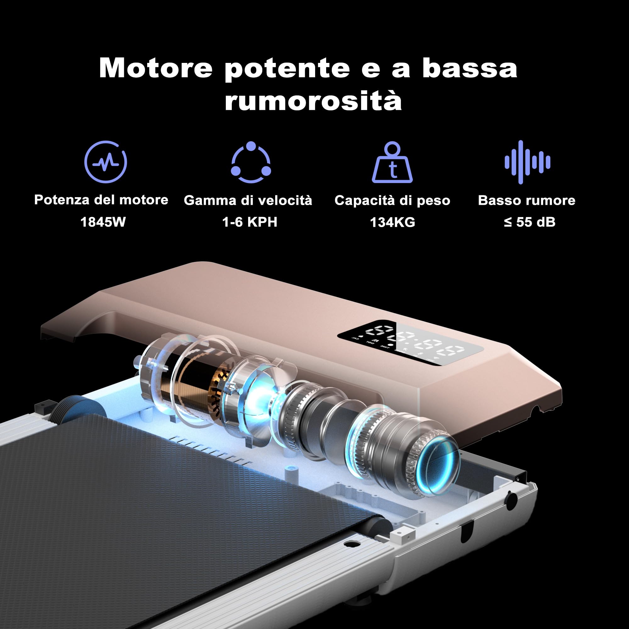 DeerRun Walking Pad Raceable, Tapis Roulant Sotto la Scrivania con APP con Corsi di Formazione e Gare Multi Corridore, 2,5 HP Tapis Roulant Elettrico per Casa e Ufficio 134 kg di Capacità