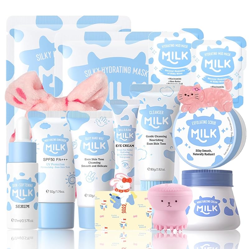Kit de cuidados da pele com leite WOUGLAY, 15 peças, com máscaras faciais e hidratantes