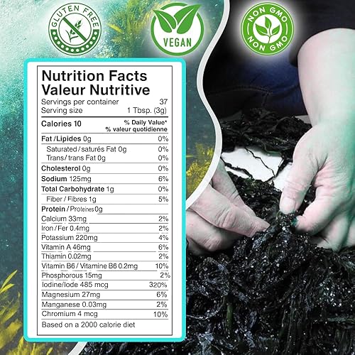 Miniatura 9 de Ocean's Balance Wakame Flakes orgánico – Algas marinas de la costa de Maine – Verduras marinas del océano Atlántico, perfectas para dieta