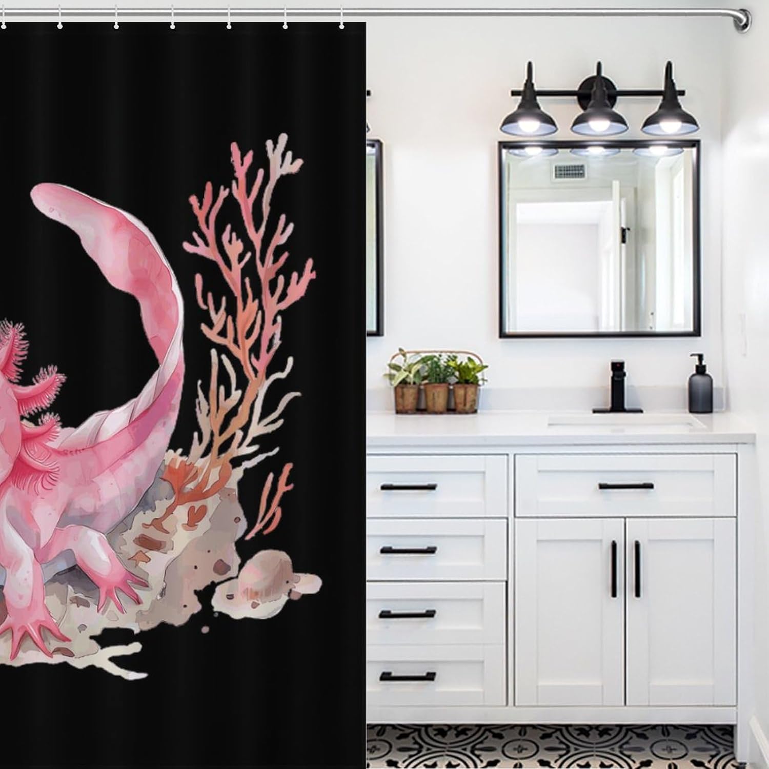 Watercolor Cute Axolotl Funny Shower Curtains Washable Bath Curtain Liner with Hooks for Bathroom Bath Tubs 72x72Inch (183x183cm)