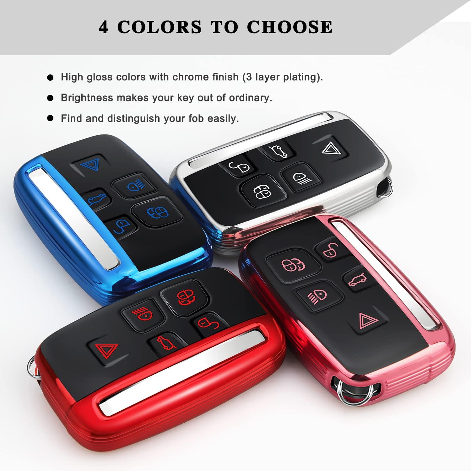 QBUC for LAND ROVER Key Fob Cover Case with Keychain for Range Rover Evoque Sport Velar Land Rover Discovery Jaguar F-Pace F-Type XE XEL XF XFL XJ Accessories (Red) - Image 6