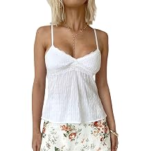 Women Lace Babydoll Tank Top Lace Trim V-Neck Peplum Camisole Y2k Sleeveless Going Out Shirt