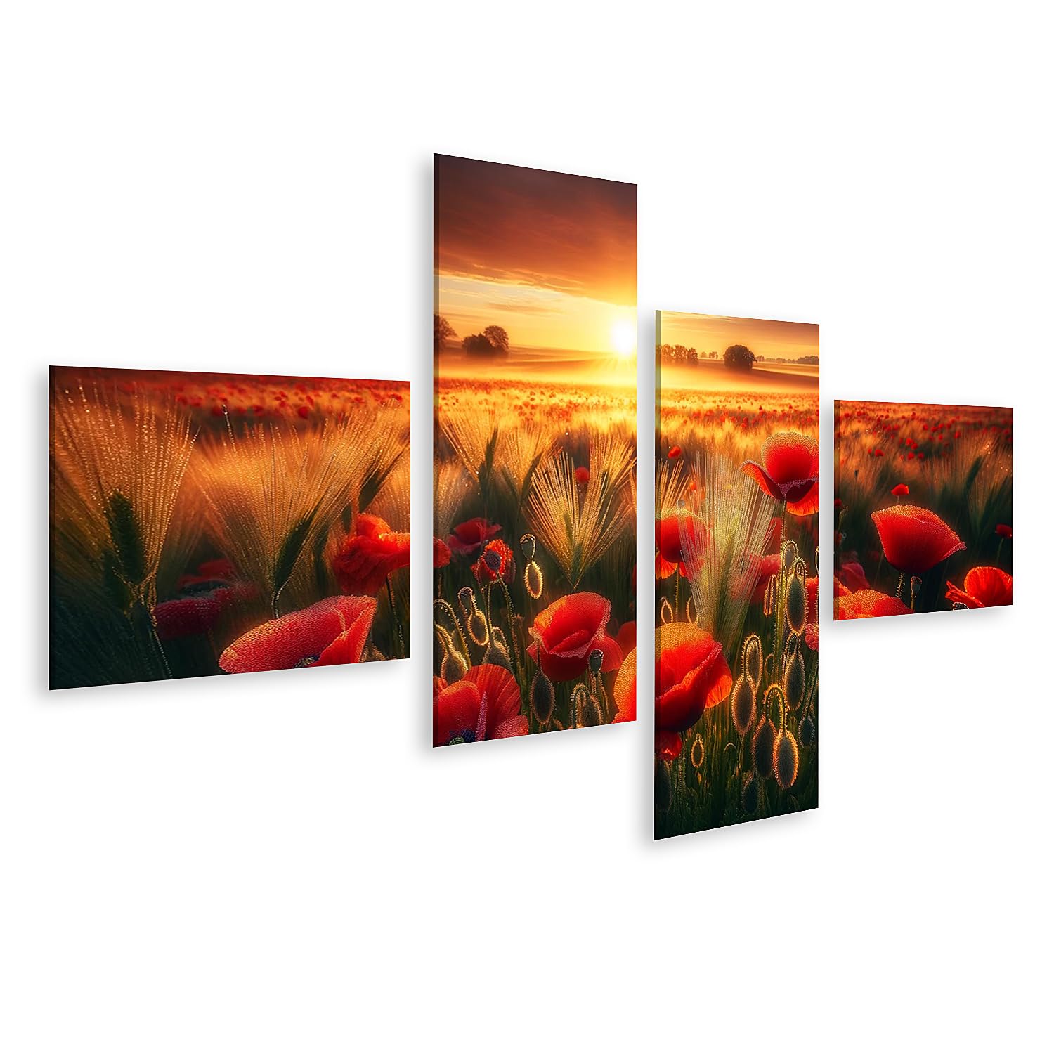 islandburner Primer cuadro sobre lienzo amanecer sobre campo con amapolas rojas brillantes imágenes murales póster