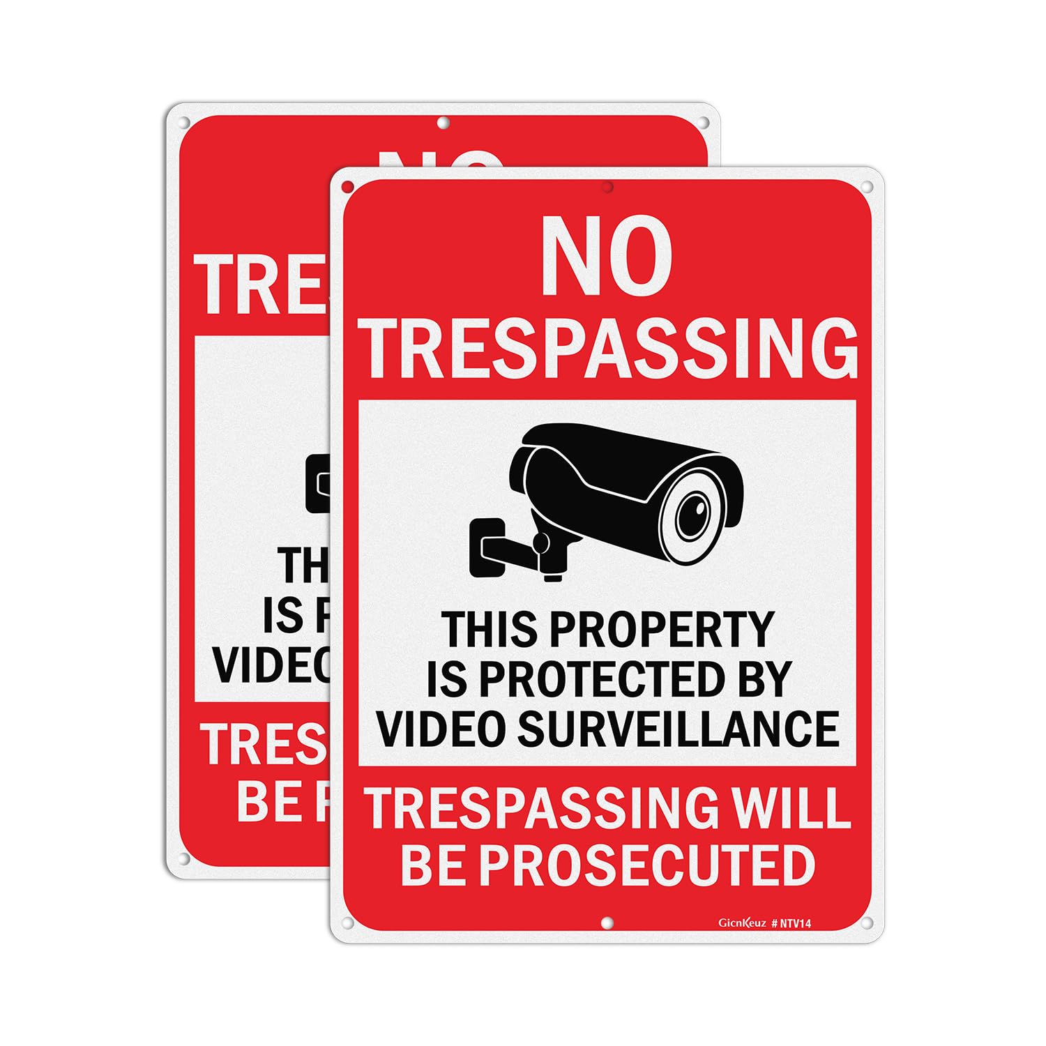 GicnKeuz Large Video Surveillance Signs, 14x10 Inches No Trespassing Sign Private Property Sign, Reflective Aluminum, Fade Resistant,Indoor or Outdoor Use (2-Pack)