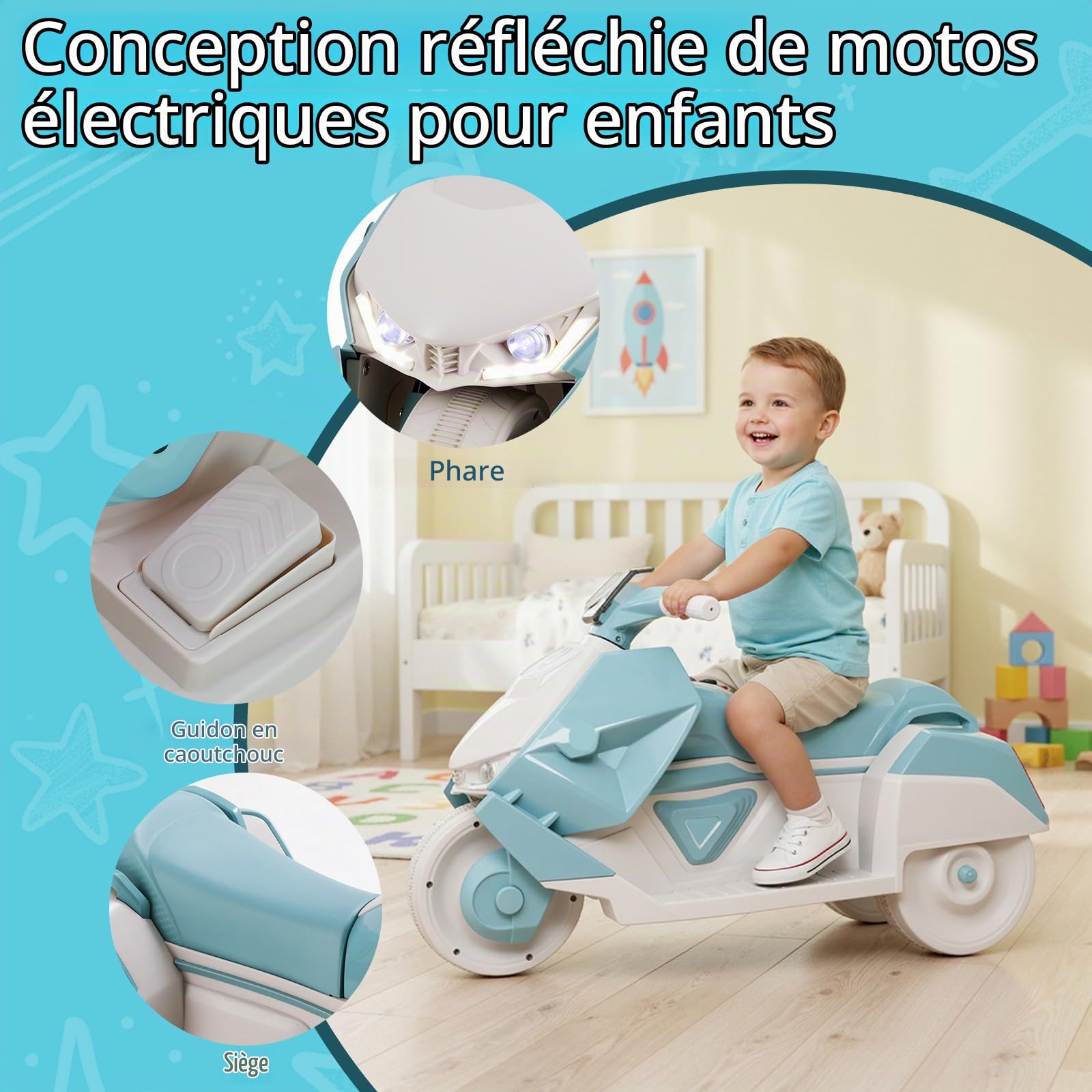 MAMIZO Moto électrique Enfant, Tricycle électrique à Double Moteur, 92 x 42 x 56 cm, avec Musique, pédales, Phare, Port USB, 3 km/h, Max 30 kg, pour Enfants 3-6 Ans, Vert | 92x42x56 cm, avec musique, pédales, phare, Fonction marche avant/arrière, 3 km/h,