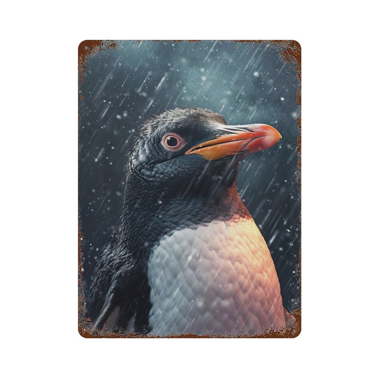 Penguin Rain Vintage Wall Sign 15.7"x11.8", Rust Effect Metal Decor for Basement, Hobby Room And Garage Decor