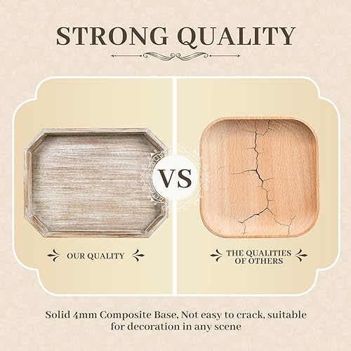 Miniatura 6 de Bandeja decorativa de madera, bandeja rústica con cuentas de madera, bandeja grande de granja para otomana, encimera, mesa de café, 16.5 x 13 x 1.6