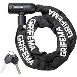 Anclaje Antirrobo Bicicleta GRIFEMA GA1201-12 Candado de Bicicleta Antirrobo con Llave, Candado de Cadena para Bicicletas, Motos, Scooters, 120cm, Negro
