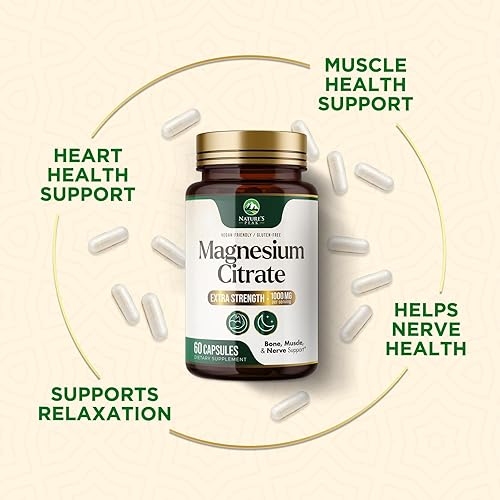 Vista 7 de Magnesium Citrate 1000mg - High Absorption Magnesium Supplement Supports Muscle, Bone, Nerve & Heart Health - Extra Strength Magnesio Complex Pills