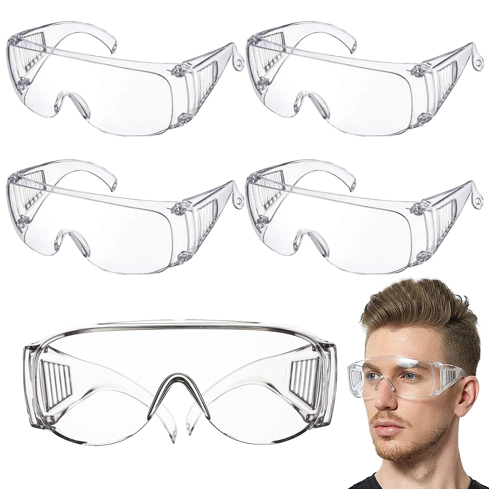 Safety Glasses - 4 Pcs Protective Eyewear, Lab & Welding Goggles, Daily & Home Improvement Use