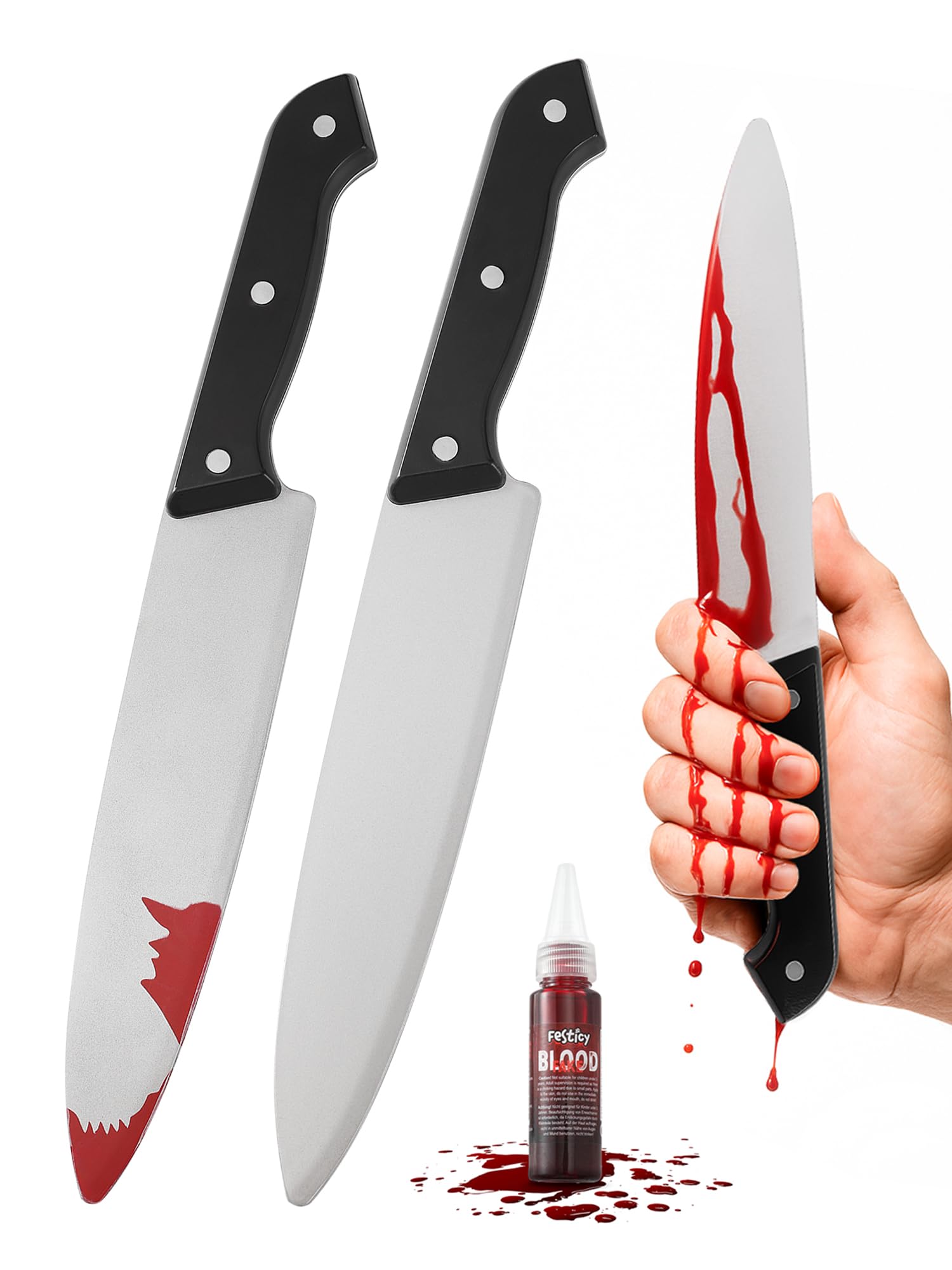 Faux Couteau Halloween Avec Faux Sang - Accessoire Cosplay Réaliste Et Sûr, En Plastique, Pour Fête Déguisée