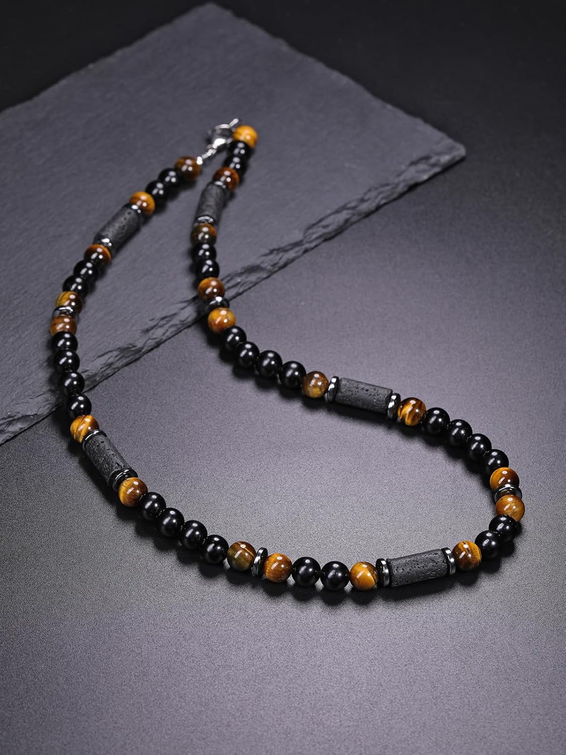 PESOENTH Mens Tiger Eye Obsidian Hematite Lava Crystal Beaded Necklace Jewelry for Men,Men's Anxiety Spiritual Necklace Gifts for Men Him Valentines Day Birthday Boyfriend Husband - Image 2