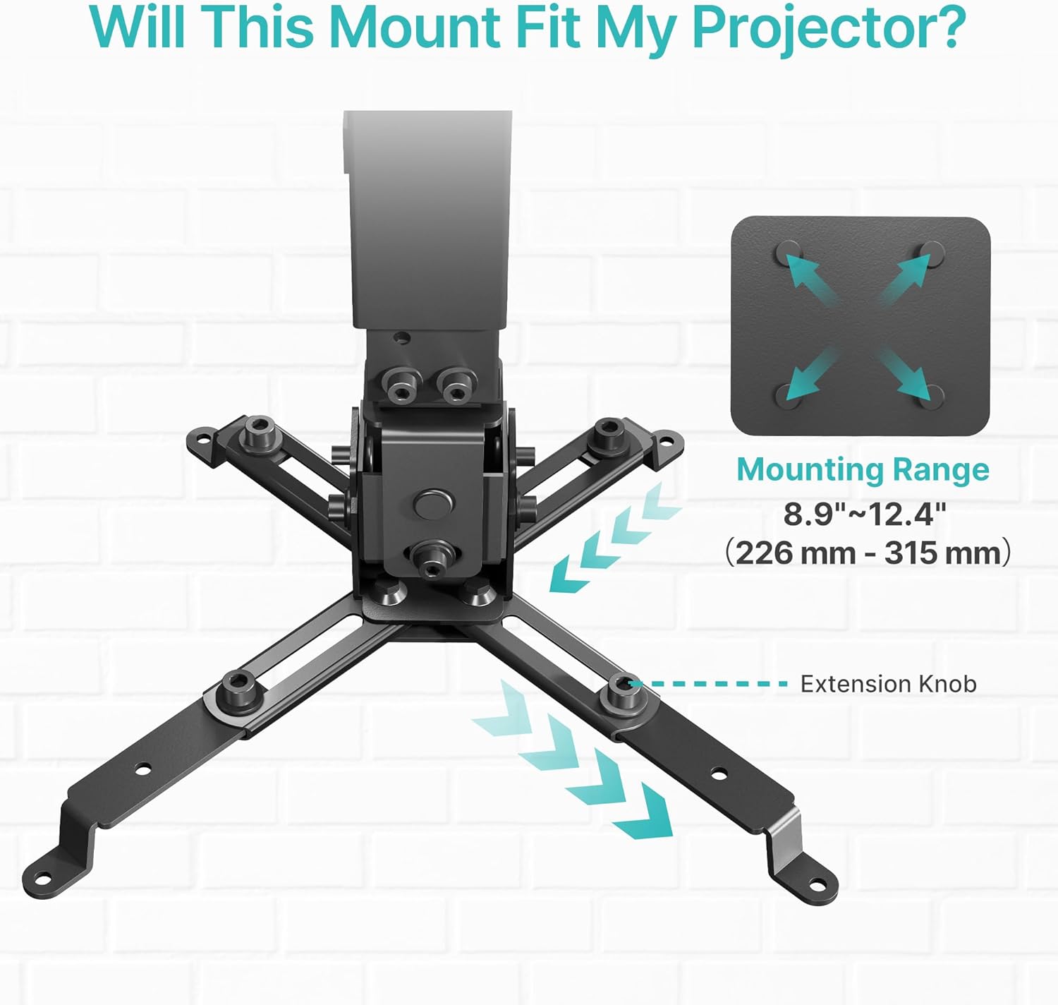 PEGZONE Projector Ceiling Mount with Extension Pole, Wall&Ceiling Adjustable Bracket 3-in-1, Universal Projector Holder for Home Theater & Office, 44lbs, Compatible with Epson/Optoma, Black