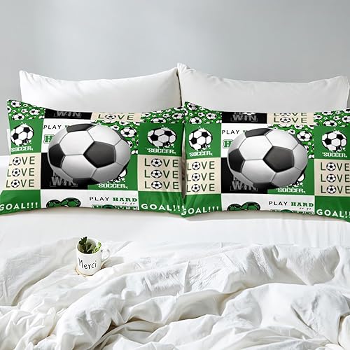 Miniatura 5 de Feelyou Funda de edredón de fútbol tamaño King, juego de ropa de cama de fútbol para niños pequeños, juego de pelota de fútbol, funda de edredón de