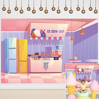 Yeele 7x5ft Ice Cream Shop Photo Background Cartoon Ice Cream Palor Fridge Dessert Shoppe Interior Photography Backdrop Summer Kids Birthday Party Cake Smash Banner Restaurant Decoration Wallpaper