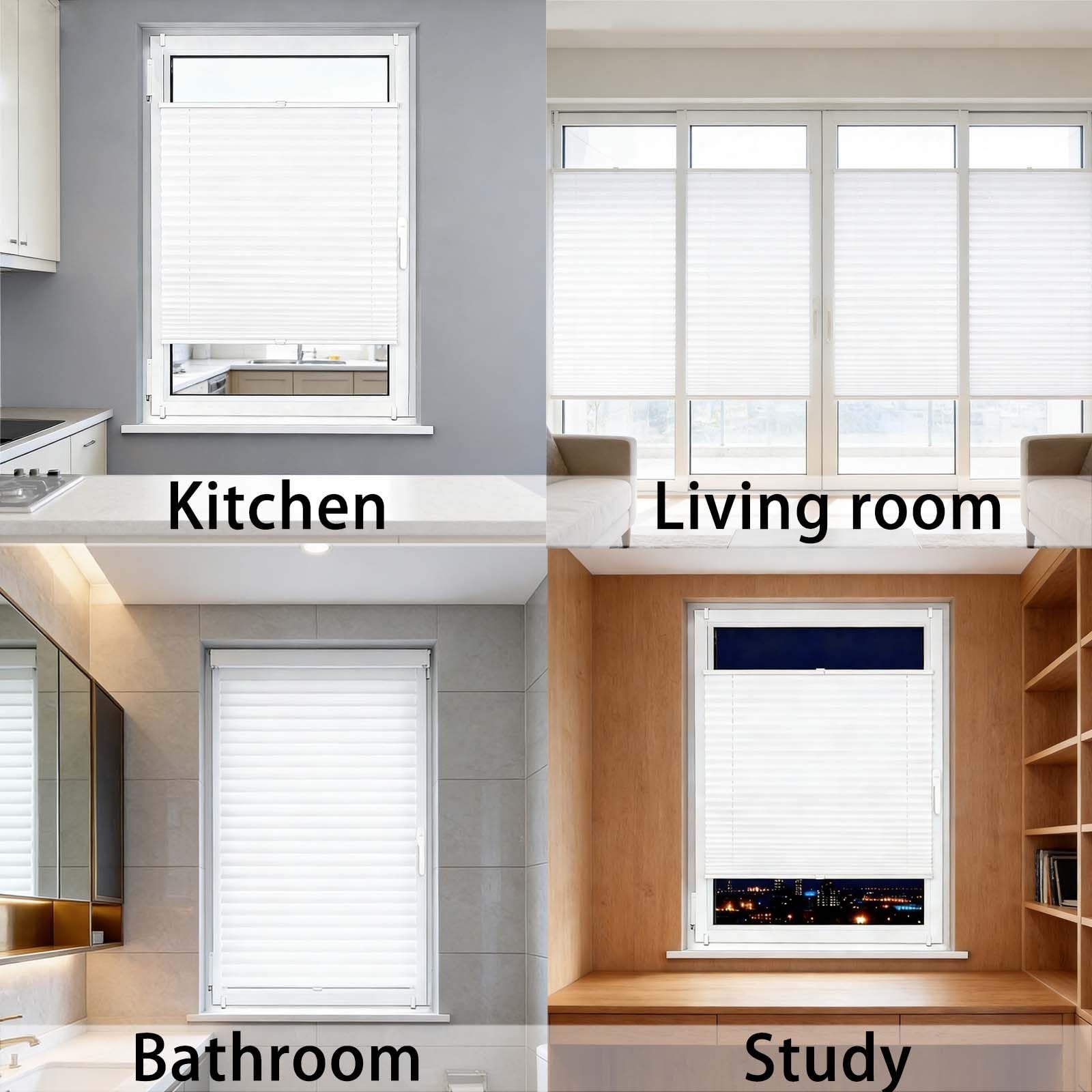Tende Plissettate 56 x 175 cm Montaggio a Clip, Protezione Solare e Privacy, Kit di Montaggio Incluso Tenda Avvolgibile Plissettata Oscurante Senza Fori per Cucina, Bagno, Bianco