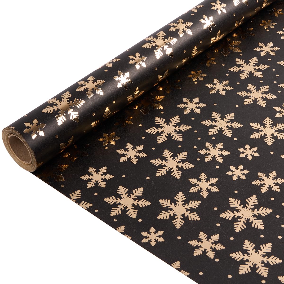 10M Gift Wrapping Paper Roll for Christmas, 43cm Black Kraft Wrapping Paper Print with Shine Snowflake for Christmas Birthday Gift Decoration
