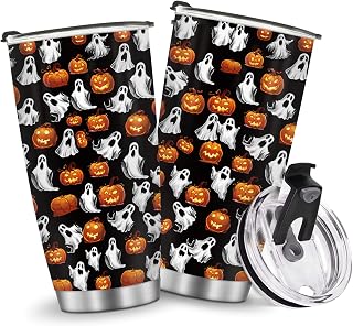 Pumpkin Ghost 20oz Insulated Tumbler Mug Cup Elegant Gifts for Women Mom Girls Travel Essentials Accessories Must Have Cold Iced