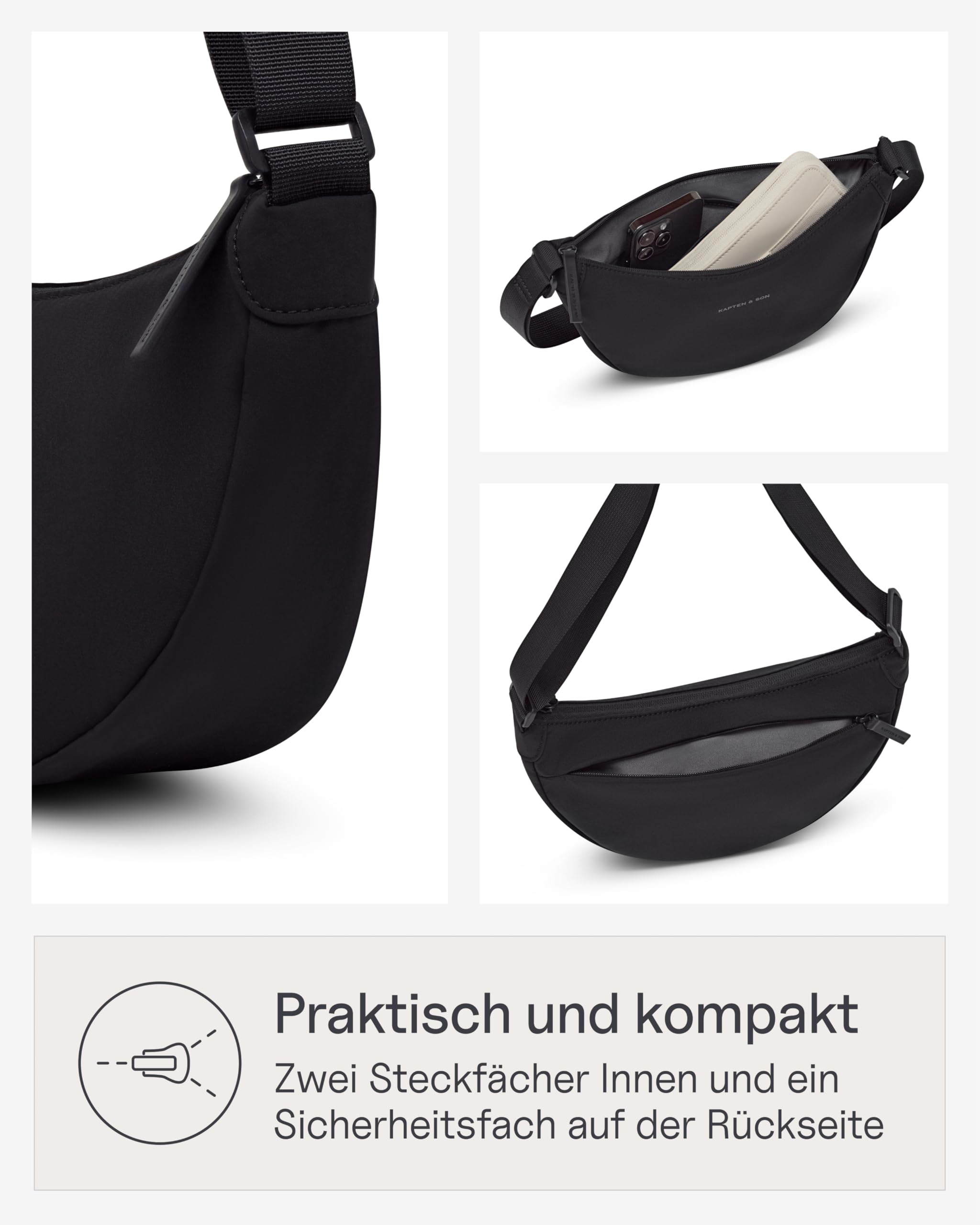 Kapten & Son Moon Bag 3,5L | Bauchtasche Damen & Herren | Crossbody Bag Damen mit längenverstellbarem Gurt & Anti-Diebstahlfach | Umhängetasche wasserabweisend | ideal für Reisen, Festival & Alltag