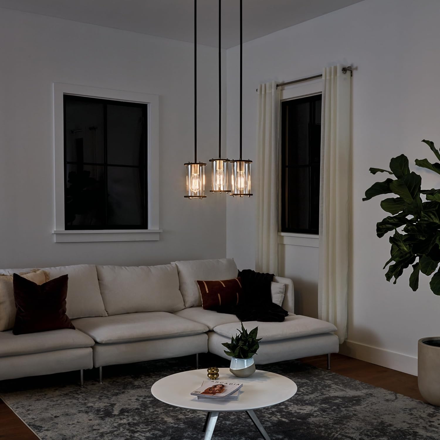 KICHLER Loman 1 Light Mini Pendant in a Matte Black and Brushed Nickel Finish with a Craftsman Clear Glass Cylinder, 82331