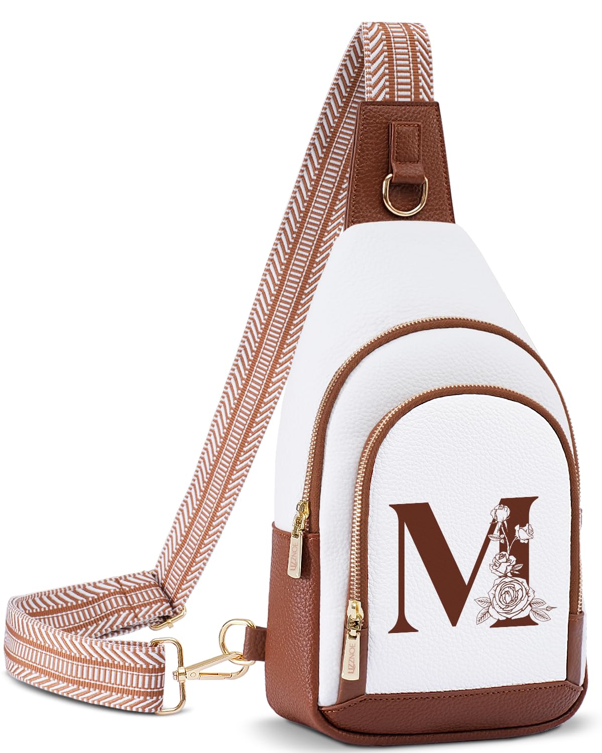 Personalized Crossbody Bag for Women Leather Sling Bags with Initial Letter Pack Chest Bag for Travel, Gift for Wife Mom