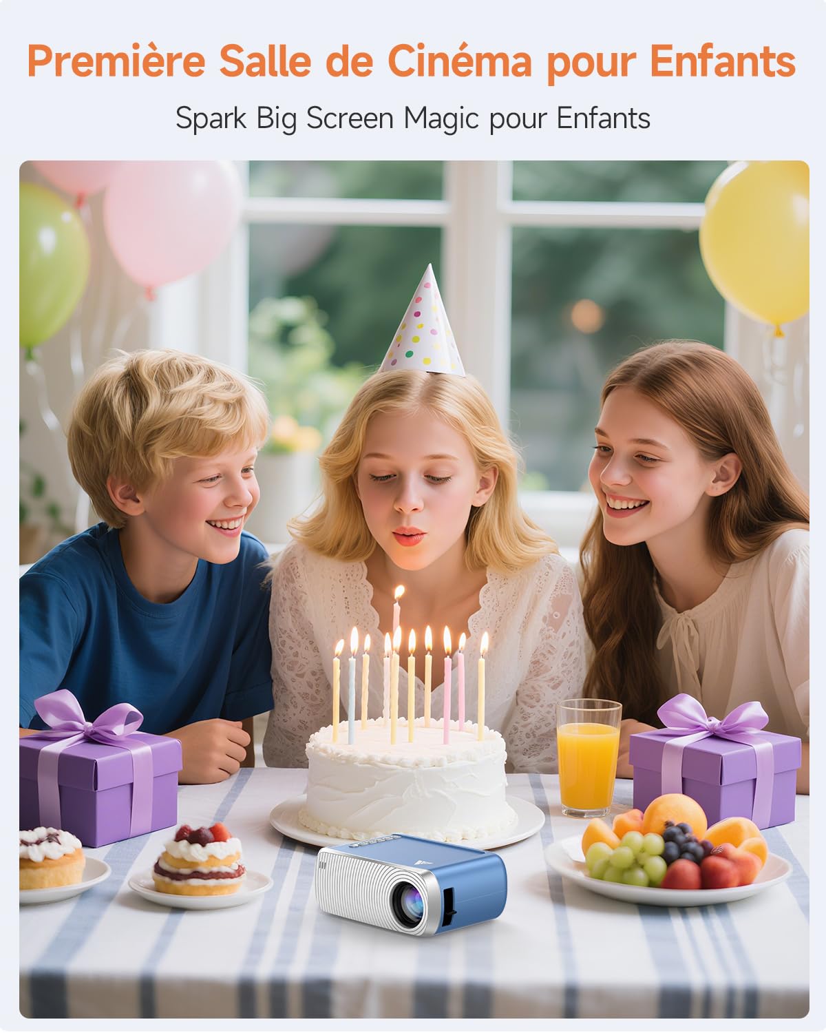 Mini Projecteur Video 4K 1080P Supporte, Videoprojecteur Portable avec WiFi et Bluetooth 5.4, Projecteurs Vidéo avec Haut-Parleur pour Téléphone/HDMI/USB/Clé TV(Bleu argenté)