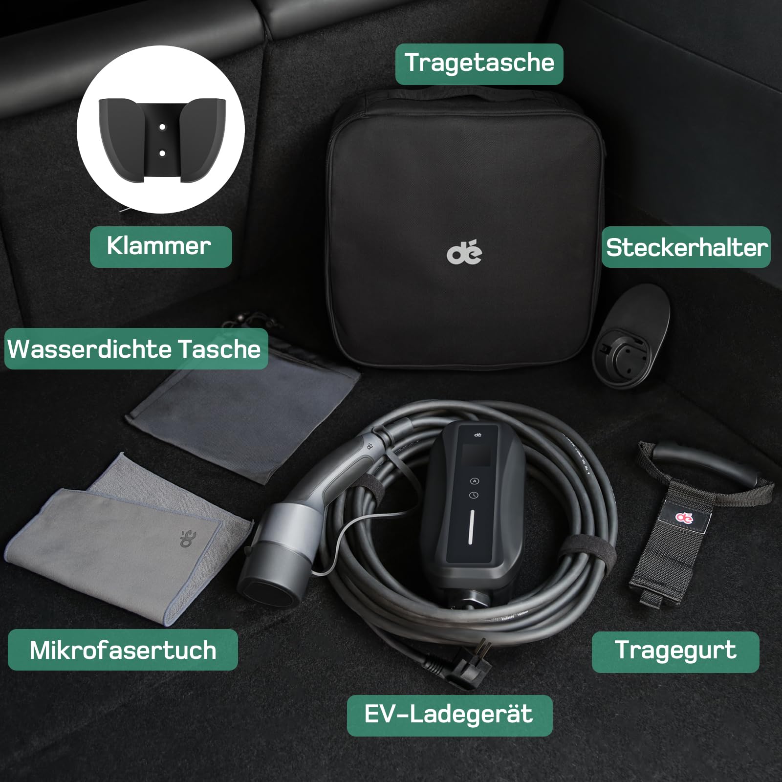 dé Typ 2 Ladekabel Schuko 3,68kW[1-phasig, 6m, 6-16A], EV Chargers mit Steuerbarer Digitalanzeige für Elektroauto, EV Ladegerät für 3008/508, C5X, DS7, GLA, Q3, X3, ZOE, ID.3, ID.4 und Anderen PHEV/EV