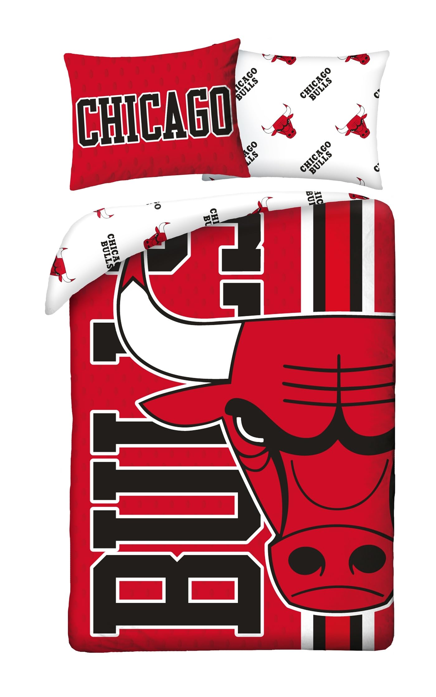 Halantex Koszykówka CHIGAGO Basket BULLS - zestaw pościeli 140 x 200 cm z poszewką na poduszkę 70 x 90 cm - 100% poliester wielokolorowy