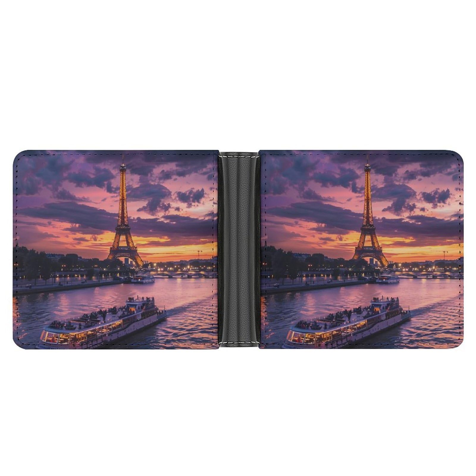 France Evening Paris Clouds Eiffel Tower Bifold Wallet PU Leather Card Cash Holder Cute Purse for Men Women