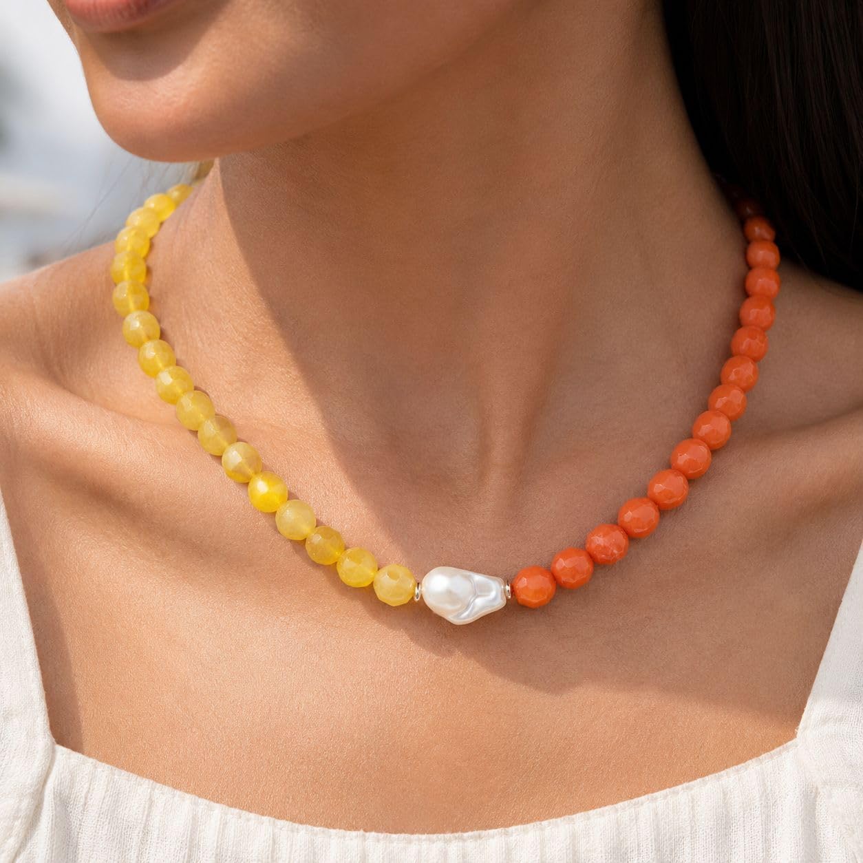 Colorful Beaded Necklace for Women Big Acrylic Chunky Bead with Pearl Statement Mixed Colored Bead Necklaces Trendy Summer Jewelry Gift for Women