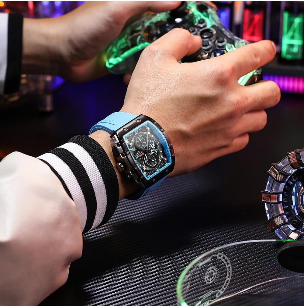 FORSINING Men's Chronograph Sport Watch Waterproof Military Watches for Men Analog Quartz Wristwatch with Date Display Silicone Strap Outdoor Clock
