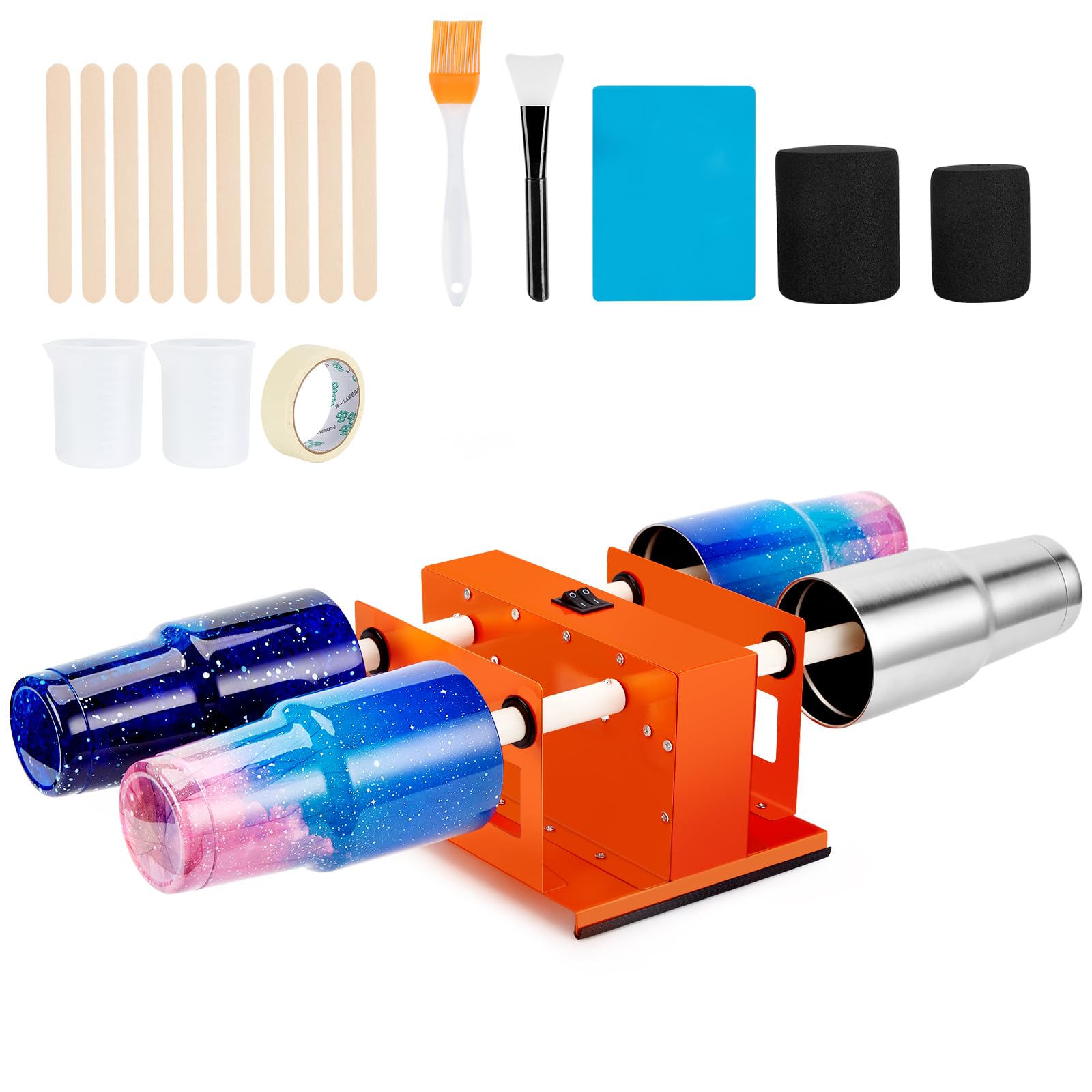 Lot de 4 Cup Turner Tumbler Kit - Retourneur de gobelets à double interrupteur, ensemble complet d'accessoires, mousse réglable, silencieux et efficace, Pour machine à laver à paillettes