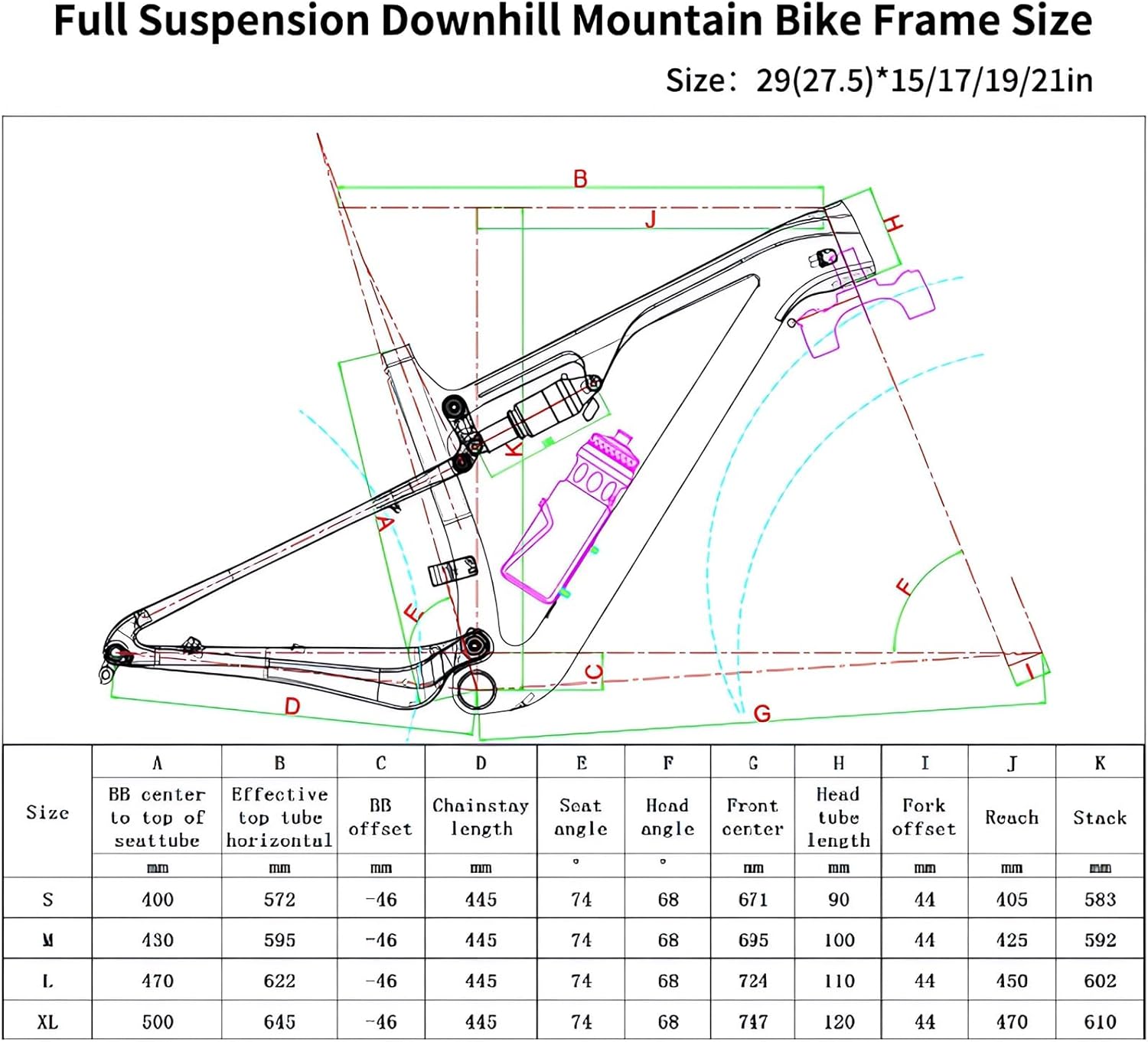 Full Suspension Carbon Fiber Bike Frame, 15"/17"/19"/21" Enduro/Downhill Mountain Bikes Frame for 27.5/29er Wheel 12X148mm Boost Thru Axle Disc Brake XC/DH Soft Tail Frame