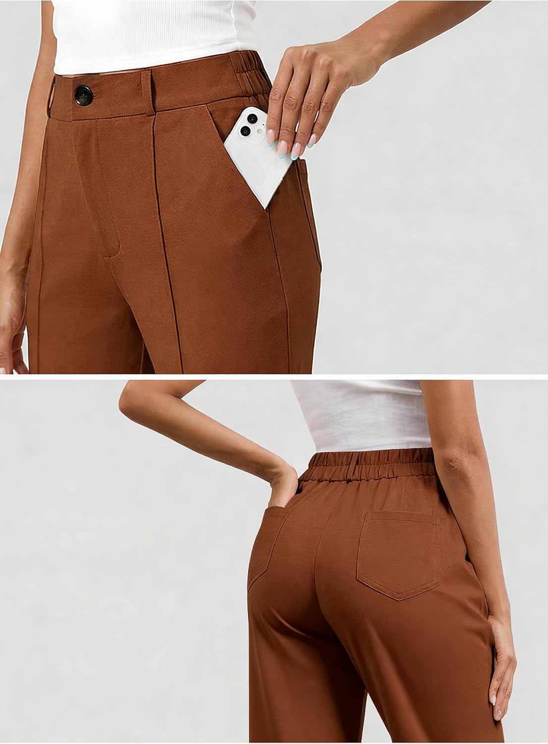 High Waist Stretch Work Pants for Women Straight Leg Business Casual Office Slacks Trousers Formal Wear with Pockets