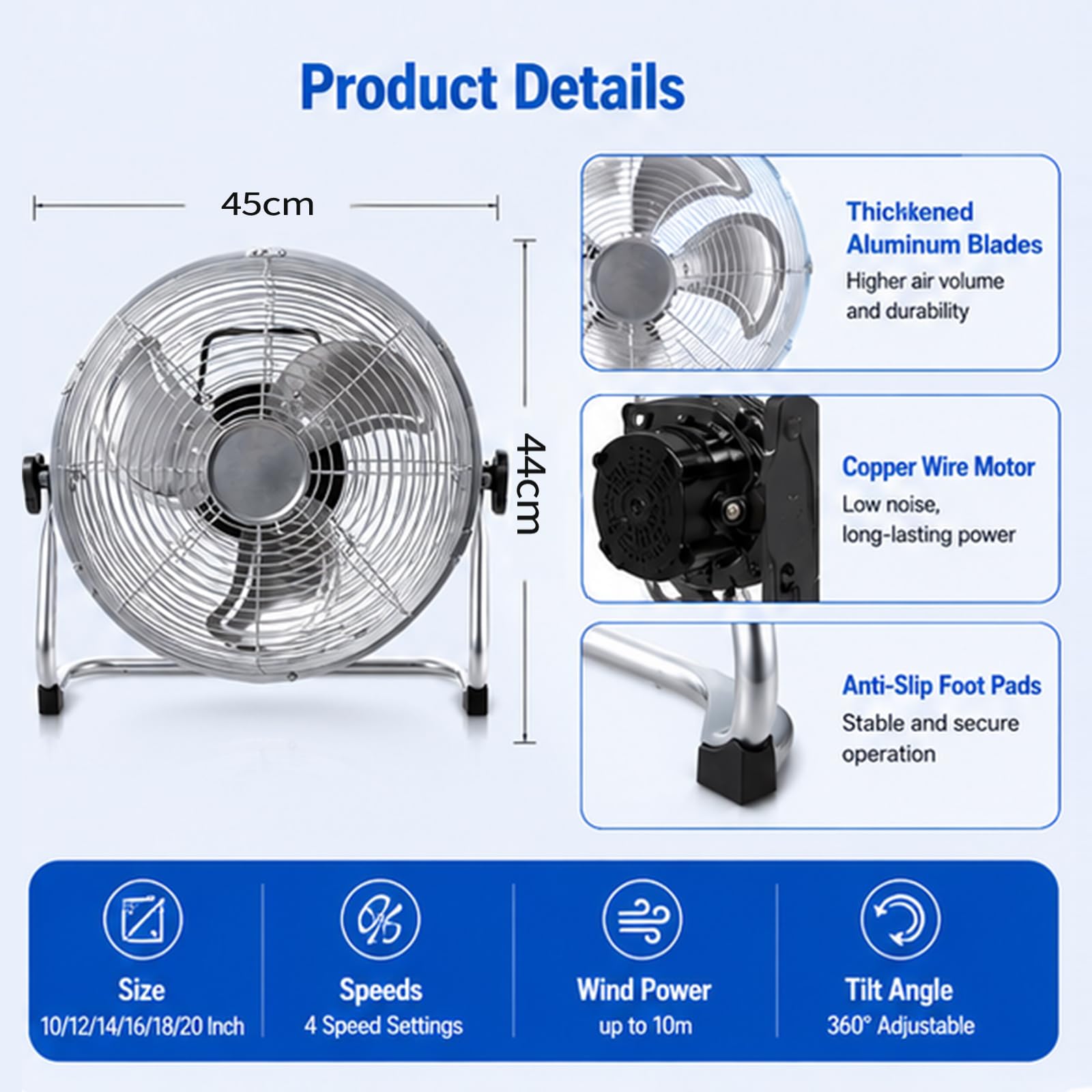 Ventilateur puissant à 4 vitesses, tambour de 20 pouces