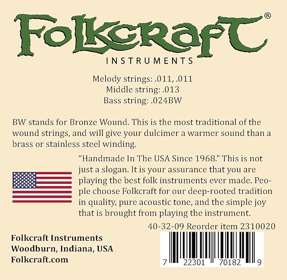 Folkcraft Mountain Dulcimer String Set, Loop Ends (.011 .011 .013 .024BW)