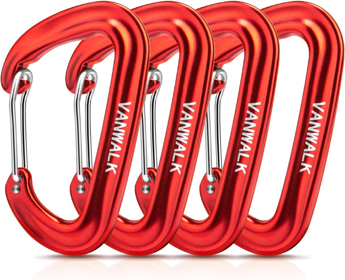 VANWALK Lightweight and Strong Aluminum, Best for Hammock Suspension - Fits All Hammocks, Clipping On Camping Accessories,Multifunctional Outdoor Sports Carabiner Buckle (Pair)