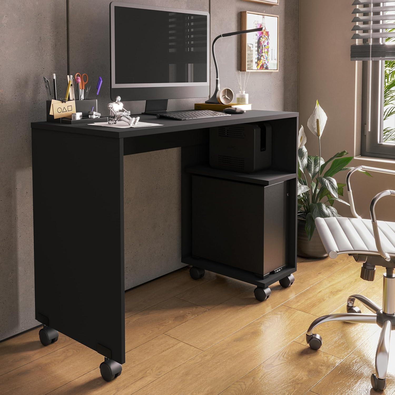 Escrivaninha Beauty Mesa Computador Notebook Nicho Para Gabinete E Rodízios (preto)