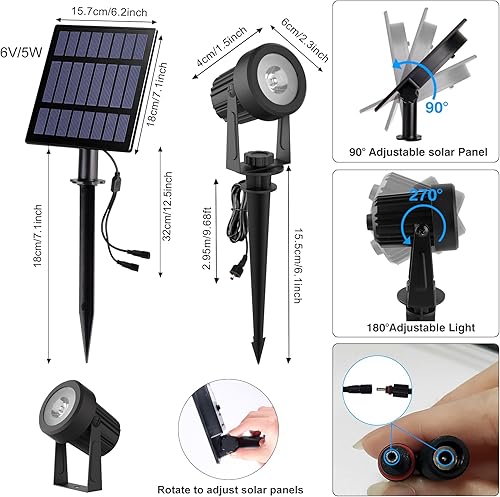 Miniatura 5 de Focos solares para exteriores, foco solar 4 en 1 para paisaje, impermeable, cable de 9.8 pies, 5 W, 3000 mAh, del atardecer al amanecer, luces de
