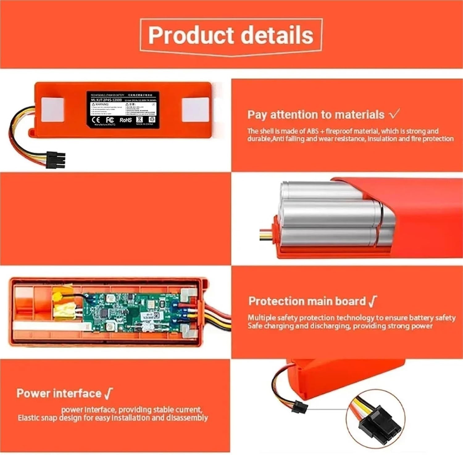 14.8V 5200mAh T4,vacuum Cleaner Accessories Replacement Battery,Compatible For Roborock S55, S60, S65, S50, S51