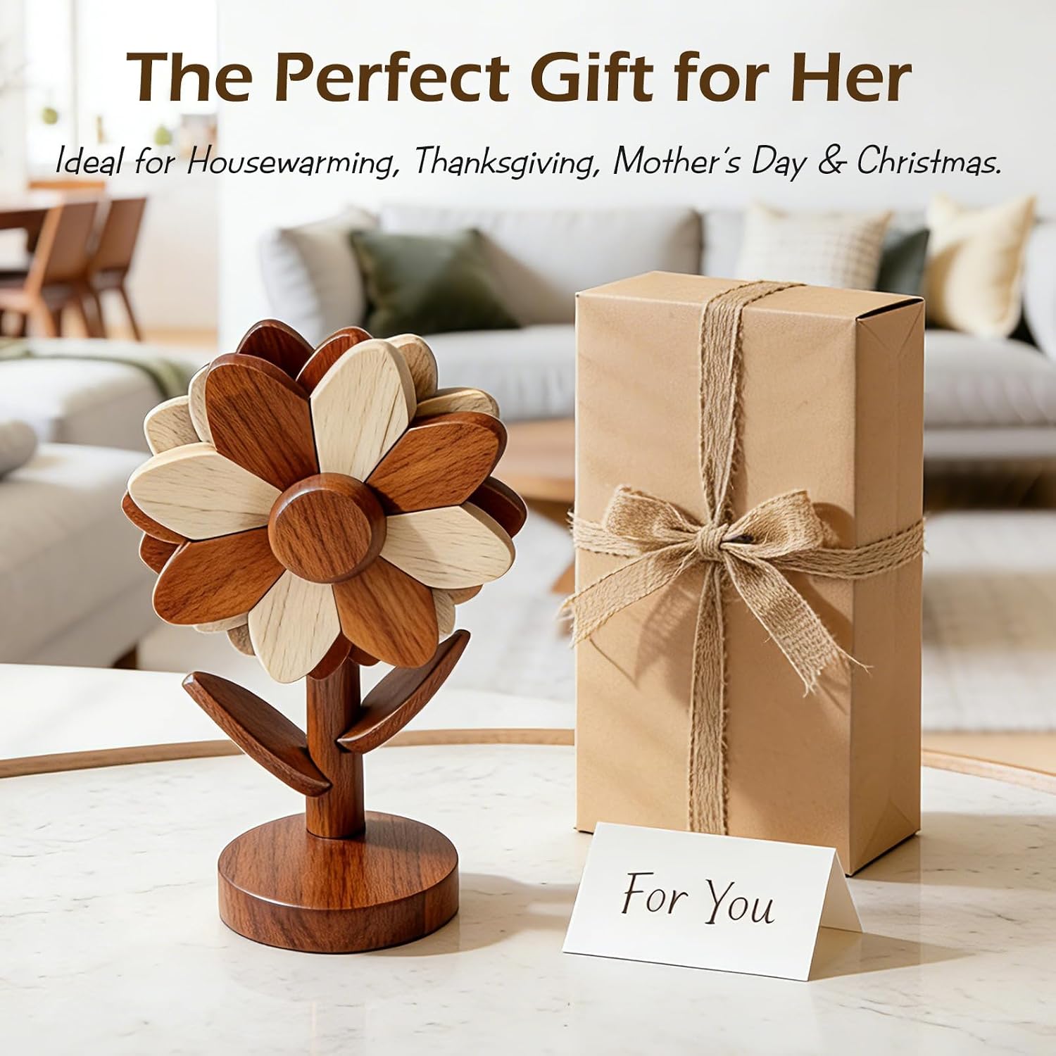 Wooden Trivets for Hot Dishes - Set of 5, Foldable Sunflower-Shaped, Thick Hot Pads for Countertops, Ceramic Pots, Farmhouse Kitchen Decor, Housewarming Gifts (Walnut & Beech Wood)