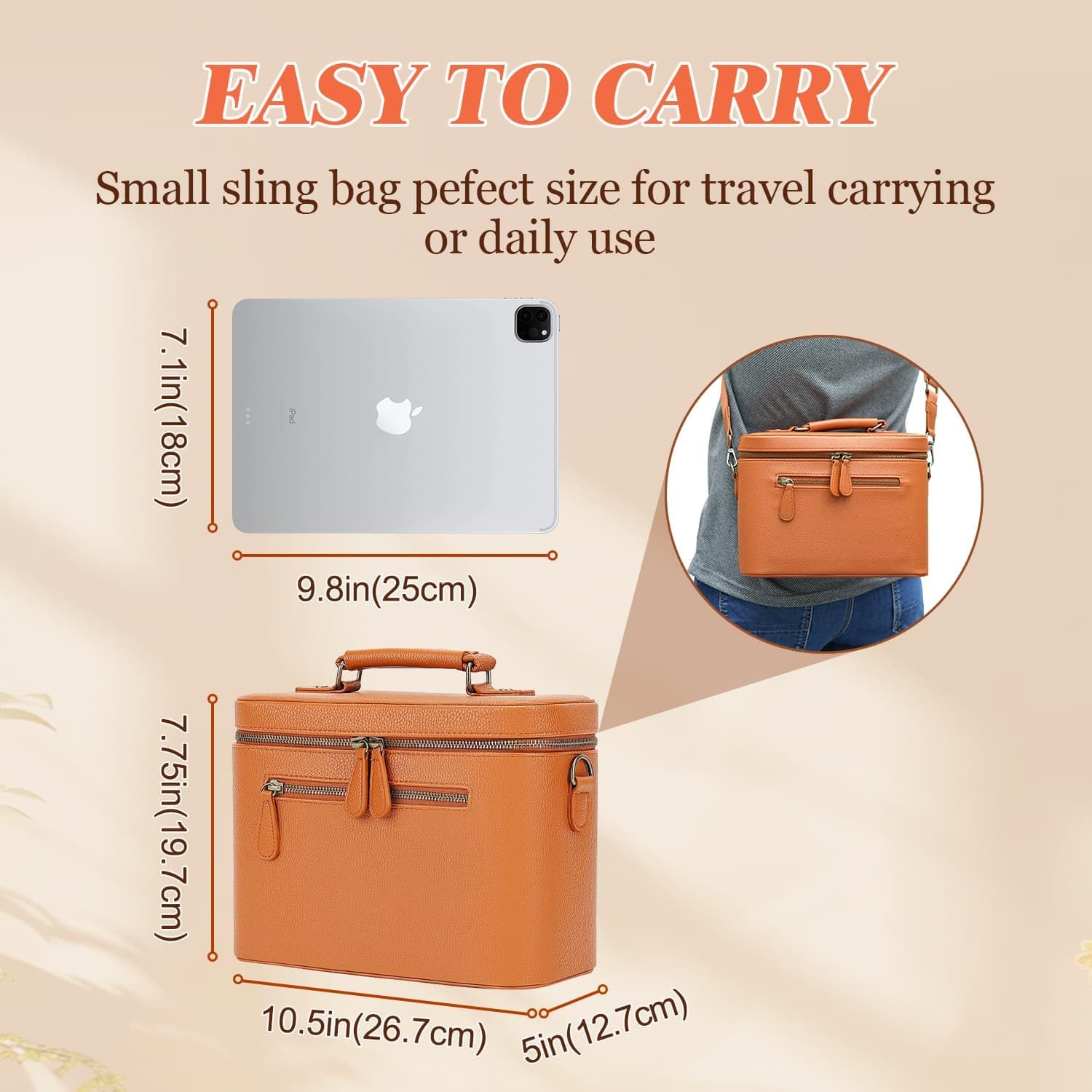 Camera Sling Bag, Waterproof PU Leather Crossbody Camera Case for Photographers, Small Shoulder Bag Compatible for Canon Nikon Sony (Brown)