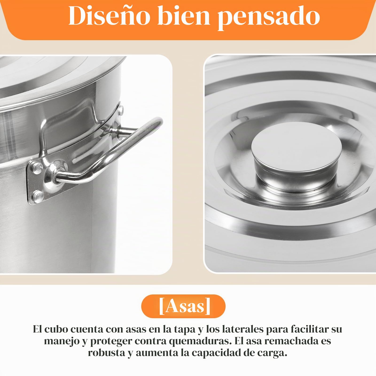 50L olla de cocina, olla grande de 40 cm de acero inoxidable con tapa y asas retráctiles, ollas grandes de gran capacidad para cocinar verduras para cocinar a fuego lento, asar y mantener