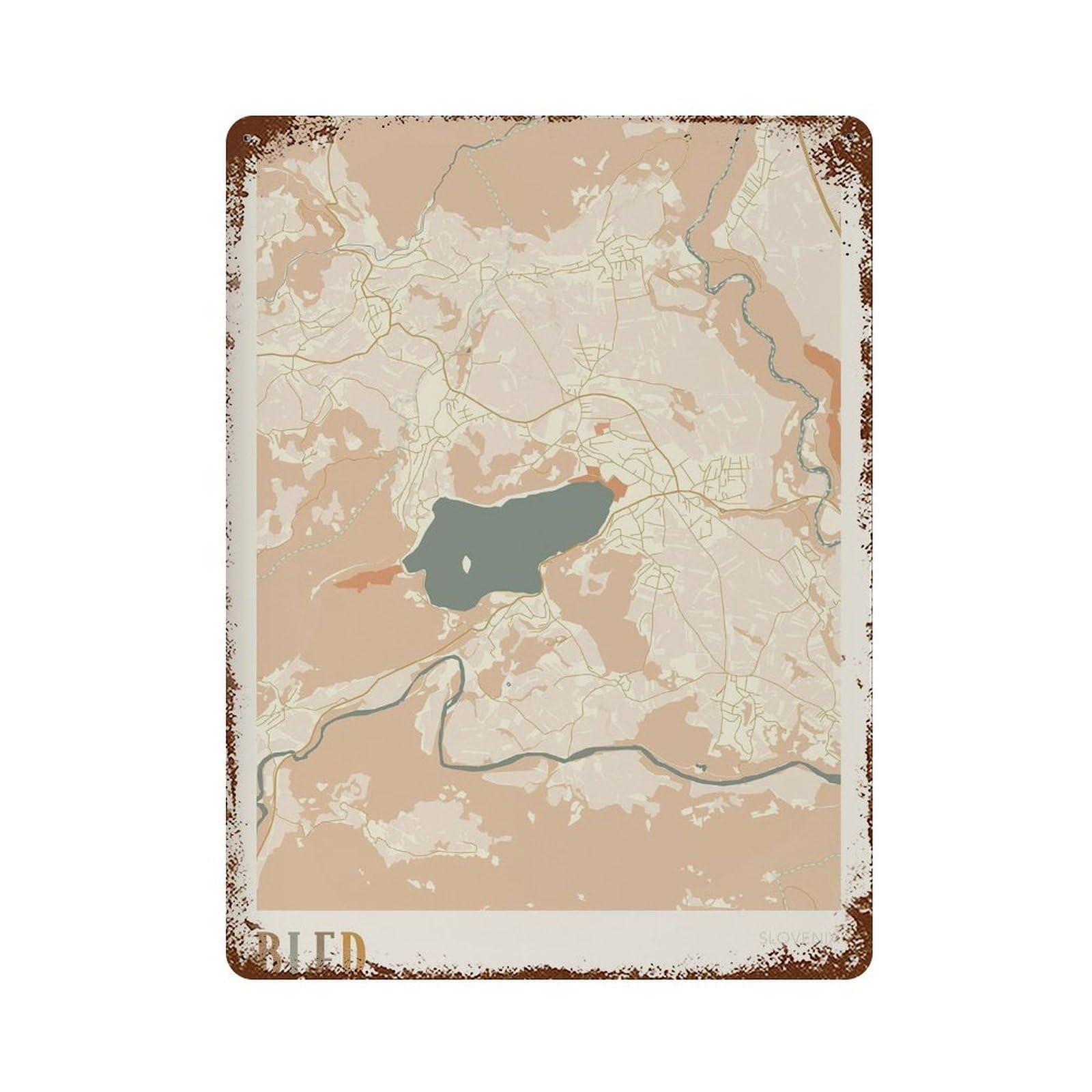 xiaoxiaoshen Bled Map Slovenia Travel Gift Boho (2) Wall Decor Art Metal Tin Poster Modern Home Decor Art Home Bar Shop Decorations Vintage Sign 40x30cm
