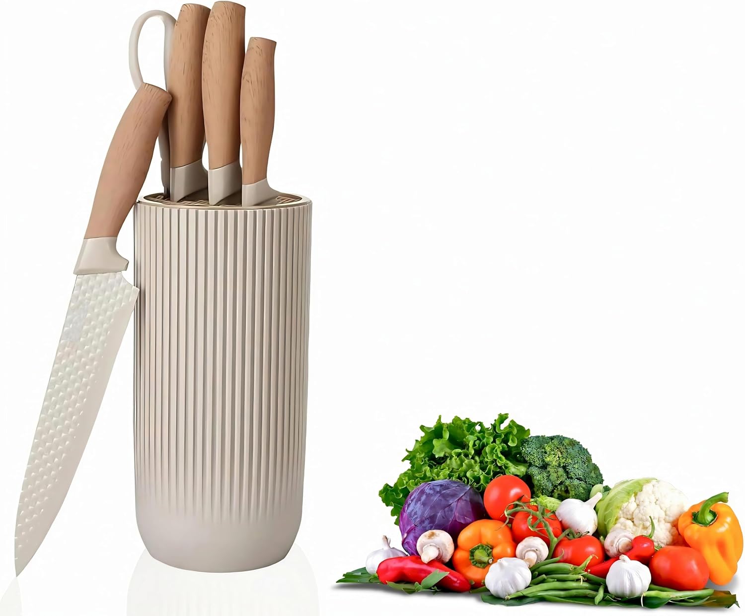 Kitchen Knife Set, TheTJShop 6-Piece Ultra Sharp Kitchen Knife Set with Khaki Block - Professional Anti-Rust Stainless Steel Chef Knifes for Home & Kitchen | Khaki |, 12*12*25cm